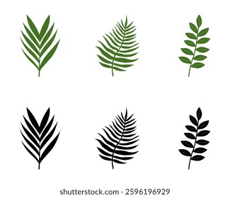 Tropical Leaf Vector Illustration icon set of Palm and Botanical Leaves for Natural, Eco-Friendly, and Summer-Themed Designs, Perfect for Jungle, Vacation, and Organic Concepts and Nature projects