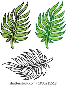 tropical leaf vector illustration. Stokes artistic brush creates a palm-coated botanical illustration. single isolated element for decoration, fashion. Nature, trees, aloha colors.