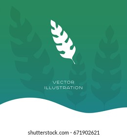 Tropical leaf vector silhouette icon on gradient background. Summer flat illustration