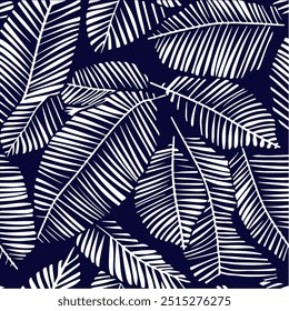 Tropical leaf Wallpaper, hand drawn nature leaves pattern design, banana leaf line arts, Hand drawn outline design for fabric , print, cover, banner and invitation, Vector illustration.