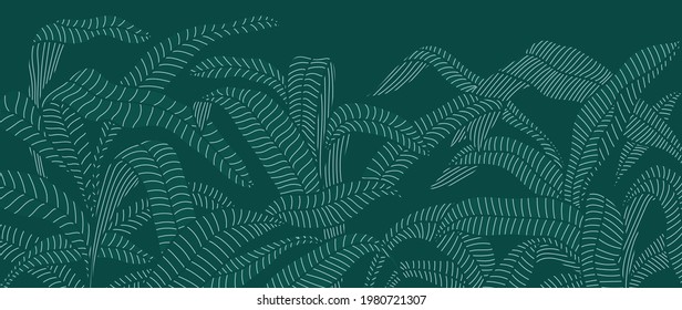 Tropical leaf Wallpaper, Luxury nature leaves pattern design, Golden banana leaf line arts, Hand drawn outline design for fabric , print, cover, banner and invitation, Vector illustration.	