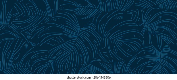 Tropical leaf Wallpaper, Luxury nature leaves background. Abstract pattern design hand drawn line art design for fabric , print, cover, banner and wall art. Vector illustration.