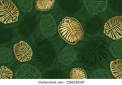 Tropical leaf Wallpaper, Luxury nature leaves pattern design, Golden tropical leaf line arts, Hand drawn outline design for fabric , print, cover, banner and invitation.