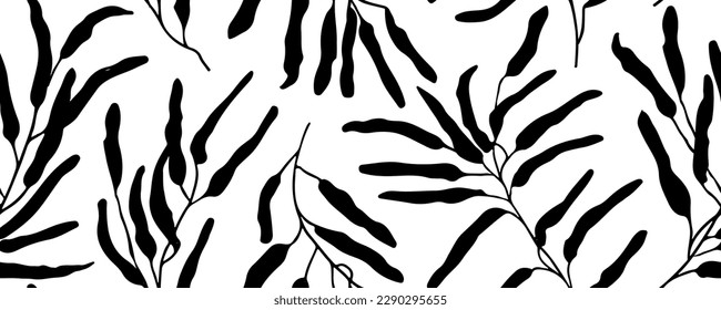 Tropical leaf Wallpaper, Luxury nature leaves pattern design. Black  leaf line arts, Hand drawn outline design for fabric , print, cover, banner and invitation, Vector illustration.