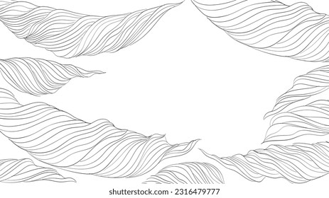 Tropical leaf Wallpaper, Luxury nature leaves pattern design, Leaf line arts, Hand drawn outline cover and banner design invitation, Vector illustration.Botanical backdrop