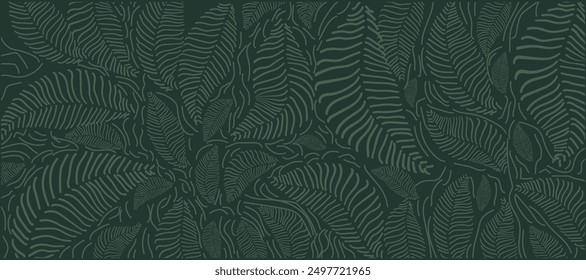 Tropical leaf Wallpaper, Luxury nature leaves pattern design, Golden banana leaf line arts, Hand drawn outline design for fabric , print, cover, banner and invitation, Vector illustration.
