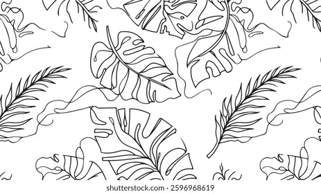 Tropical leaf Wallpaper, Luxury nature leaves pattern design, banana leaf line arts, Hand drawn outline design for fabric , print, cover, banner and invitation, Vector illustration. white background