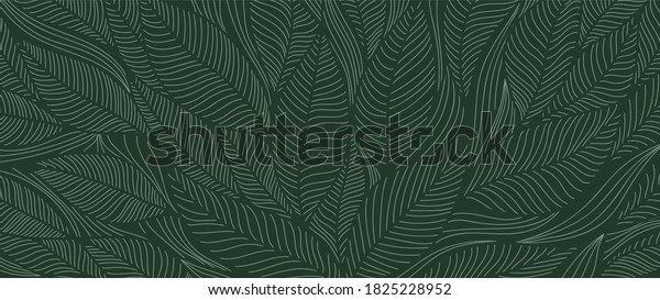 Tropical leaf Wallpaper, Luxury nature\
leaves pattern design, Golden banana leaf line arts, Hand drawn\
outline design for fabric , print, cover, banner and invitation,\
Vector illustration.