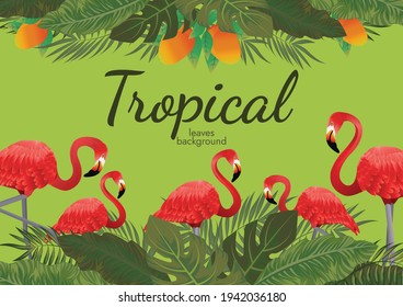 tropical leafs background green illustration vector design