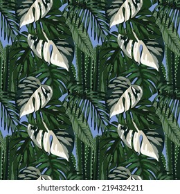 tropical leafs background green illustration vector design