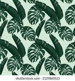 tropical leafs and florals seamless pattern design