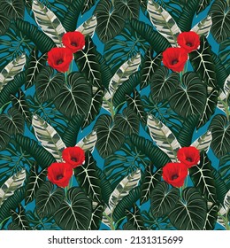 folletos tropicales y flores diseño de patrones sin fisuras