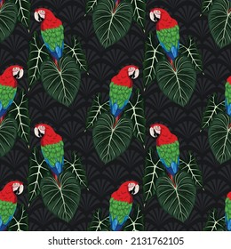 tropical leafs and florals seamless pattern design