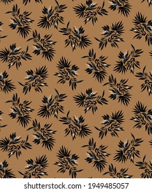 Tropical Leafs and flowers pattern, seamless black and white design