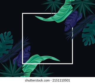 hojas tropicales en afiche de marco
