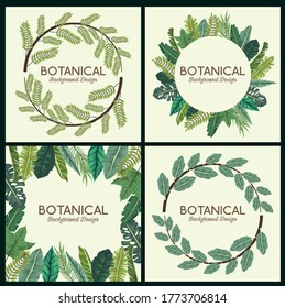 tropical leafs in frames and letterings botanical backgrounds designs vector illustration design