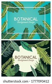 tropical leafs in frames and letterings botanical backgrounds designs vector illustration design