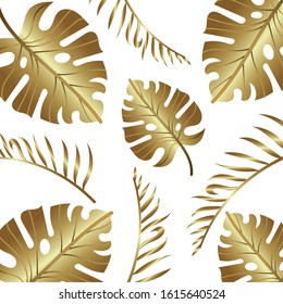 tropical leafs palms golden natural pattern vector illustration design