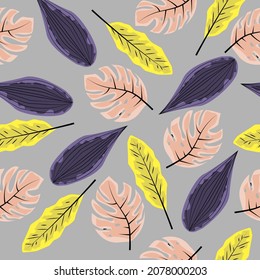 Tropical leafs pattern with banana, monstera and aloe leaf. Vector illustration. Tropical plants. Modern exotic design for paper, cover, fabric, interior decor. Exotic Rapport for Textile, Fabric. 