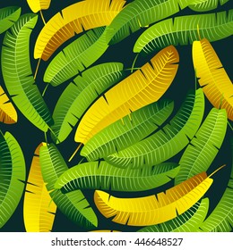 Tropical leafs pattern on dark background