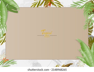 Plantilla de hojas tropicales con fondo blanco, plantilla de naturaleza, fondo verde vectorial,EPS.10
