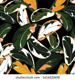 Tropical leafy seamless pattern, leaf pattern background