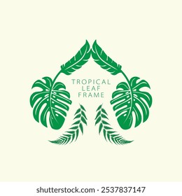 Imagen de Vector de naturaleza de marco abstracto de hojas tropicales. Vector de forma y logotipo, Imagen de Vector de espacio de copia de marco de hojas tropicales verdes