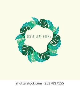 Tropical leave abstrack frame nature vector image.shape and logo vector,Green tropical leaves frame copy space vector image