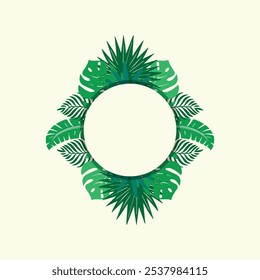 Tropical leave abstrack frame nature vector image.shape and logo vector,Green tropical leaves frame copy space vector image