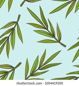 Tropical leave palm tree seamless background in sketchy hand drawn style. Pattern in swatch.Vector illustration