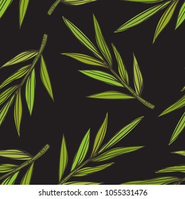 Tropical leave palm tree seamless background in sketchy hand drawn style. Pattern in swatch.Vector illustration