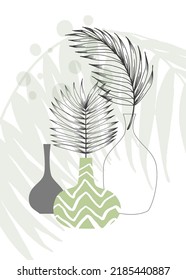 Tropical leaves Abstract Hand Painted Illustrations for Wall Decoration, Postcard, Social Media Banner, Brochure Cover Design Background. Modern Abstract Painting Artwork. Vector Pattern