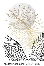 Tropical leaves Abstract Hand Painted Illustrations for Wall Decoration, Postcard, Social Media Banner, Brochure Cover Design Background. Modern Abstract Painting Artwork. Vector Pattern
