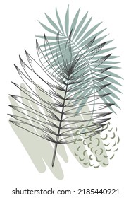 Tropical leaves Abstract Hand Painted Illustrations for Wall Decoration, Postcard, Social Media Banner, Brochure Cover Design Background. Modern Abstract Painting Artwork. Vector Pattern