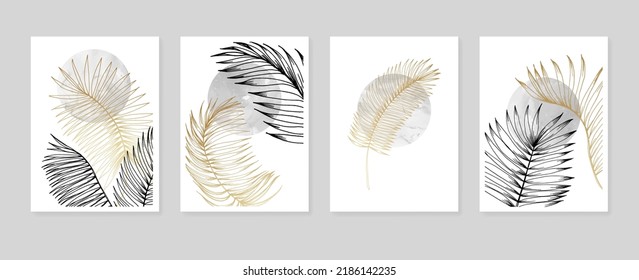Tropical leaves Abstract Hand Painted Illustrations for Wall Decoration, Postcard, Social Media Banner, Brochure Cover Design Background. Modern Abstract Painting Artwork. Vector Pattern