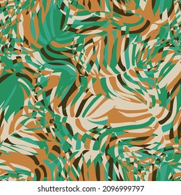 A tropical leaves abstract seamless vector pattern