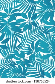 Tropical leaves Aqua blue