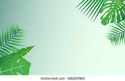 Tropical leaves around a empty space. Elegant backdrop decorated with foliage of exotic jungle plants. Natural frame or border