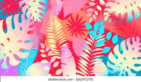 Tropical leaves background for banner poster or sales plakad. Vibrancy color and hawaii style