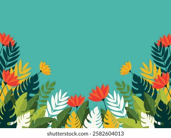 tropical leaves background with copy space flat vector illustration