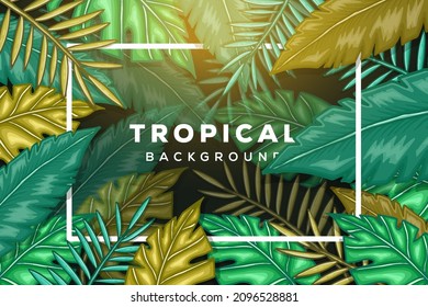 tropical leaves background with frame. vector tropical leaves. abstract leaves design background