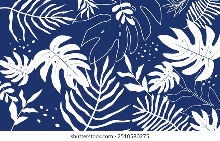 Tropical leaves background. Hand drawn leaves natural. monstera leaves. Exotic plants seamless pattern. floral element. Vector illustration
