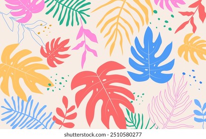Tropical leaves background. Hand drawn leaves natural. monstera leaves. Exotic plants seamless pattern. floral element. Vector illustration