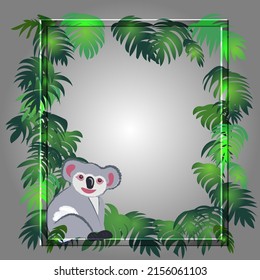 tropical leaves background with koala vector design. Design text box frames.