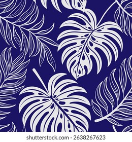Tropical leaves background . Natural jungle monstera palm leaves design  Design for fabric, print, cover, banner, decoration, wallpaper.