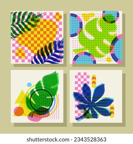 tropical leaves background with risograph style