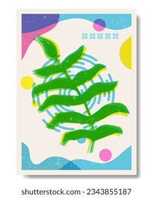 tropical leaves background with risograph style