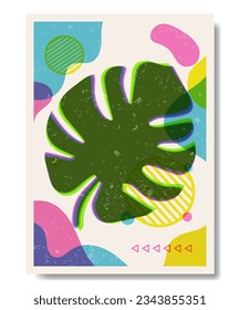 tropical leaves background with risograph style