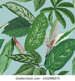 Tropical Leaves Background, Seamless Botanical Floral Pattern for cover, textile and fabric print in vector illustration