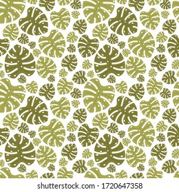 Tropical leaves background. Seamless pattern on a white background, vector illustration